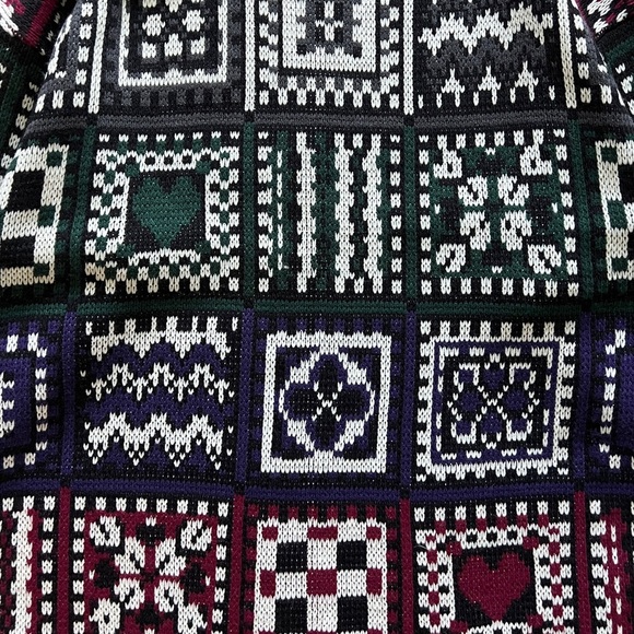 VTG Croquet Club Quilt Patchwork Pullover Mock Neck Sweater Knit Size L USA Made - Picture 7 of 11